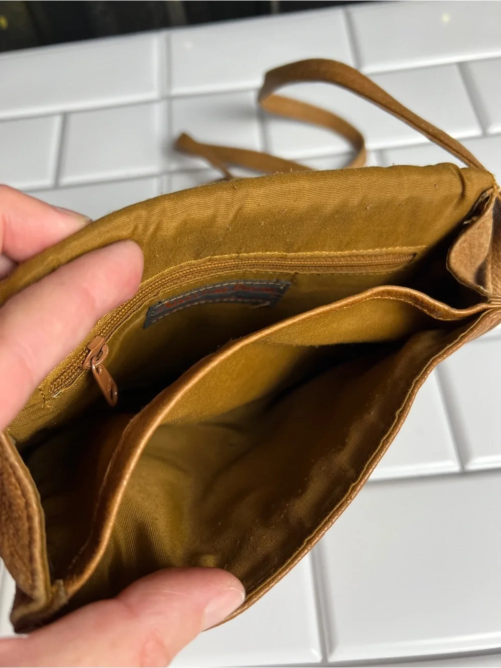 Classic Tan Crossbody Bag with Curved Flap